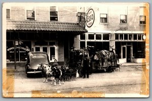 Postcard RPPC 1950s Chas McCartney & Goats Esso Dealer Chevrolet Service Circus