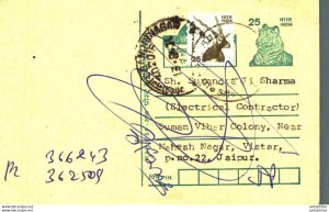 India Postal Stationery Tiger 25 Blackbuck to Jaipur