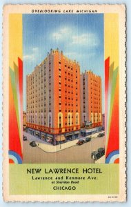 CHICAGO, IL Illinois ~ Roadside  LAWRENCE HOTEL Art Deco Border c1930s Postcard