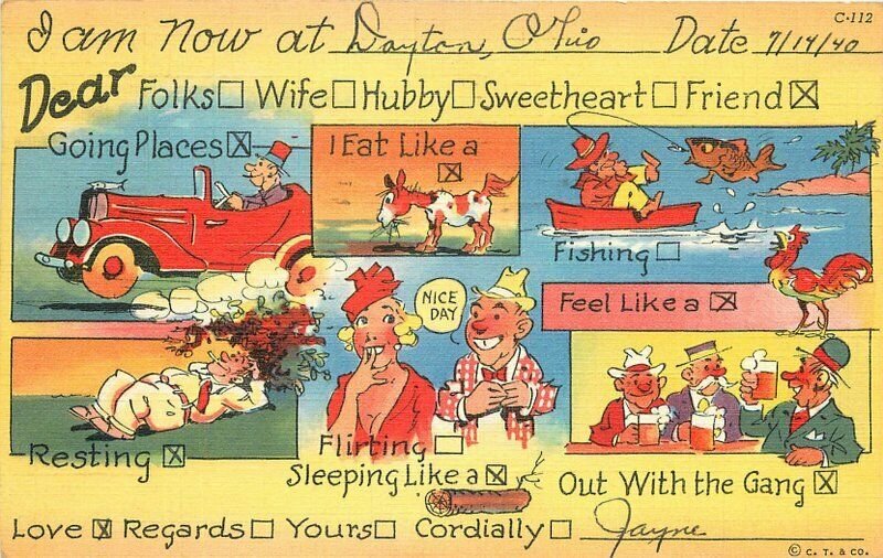 Busy Woman Checklist Teich linen Comic Humor 1940s Postcard 8616