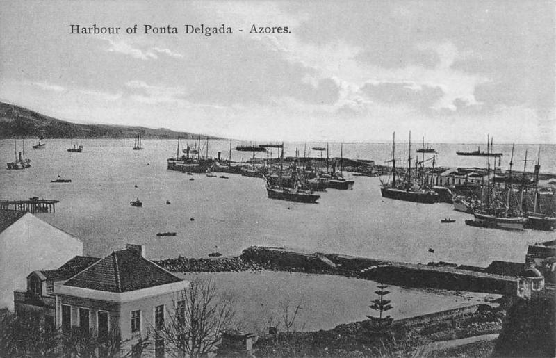 Azores Portugal Ponta Delgada Harbor Antique Postcard K76738