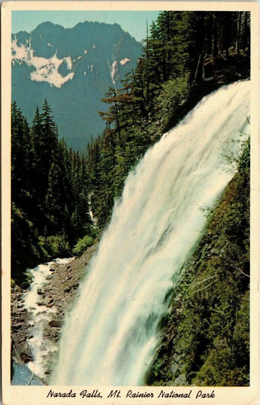 Narada Falls Mt Rainer Naitonal Park Washington WA WB Postcard PM Washougal WOB 