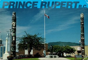 Canada Prince Rupert City Hall Totem Poles and Charles Hays Statue