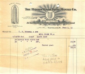 CLEVELAND OHIO~HARRIS WOOD FIBRE MANTLE COMPANY~1915 BILLHEAD