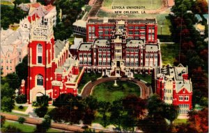 Linen Postcard Aerial View of Loyola University in New Orleans, Louisiana