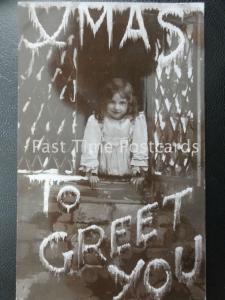 c1908 RPPC 'XMAS  to GREET YOU' showing Little Girl at Window