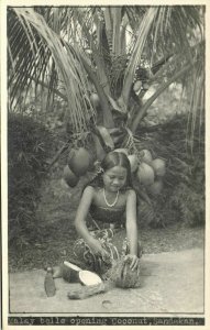 british north borneo, SABAH SANDAKAN, Malayan Girl Coconut (1920s) Real Photo