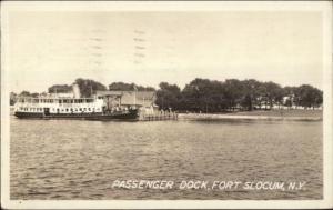 Fort Slocum NY Passenger Dock Army Ship Colonel Barnett Real Photo Postcard