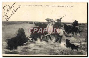 Old Postcard The Camargue Bulls after crossing the Rhone Vayson