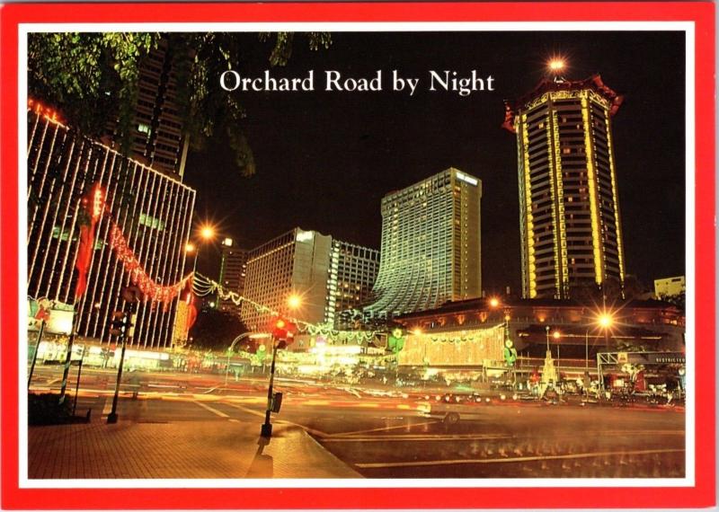 Orchard Road by Night Singapore Unused Vintage Postcard D34