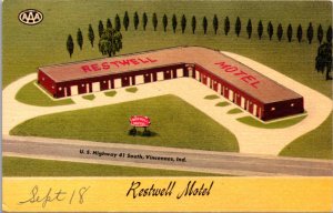 Linen Postcard Restwell Motel U.S. Highway 41 South in Vincennes, Indiana