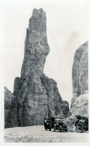 Postcard SD Black Hills Old Cars Rock Formation Needles Road Highway RPPC 1920s