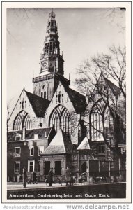 Netherlands Amsterdam Oudekerksplein met Oude Kerk Old Church Real Photo