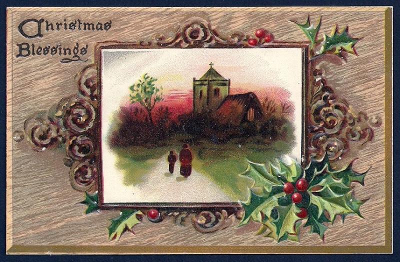 Christmas Blessings Tucks Oak Panel Series used c1910's