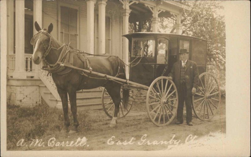 East Granby Connecticut CT AM Barrill Horse Carriage Real Photo Postcard c1910