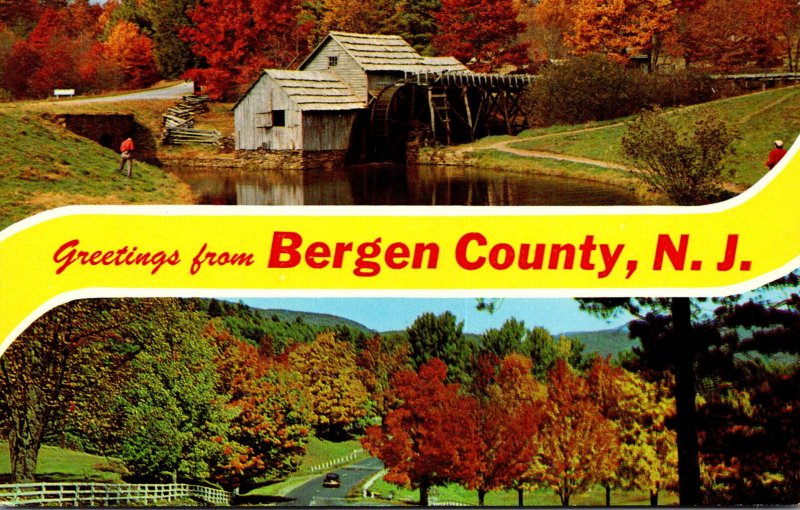 New Jersey Bergen County Greetings With Old Water Mill and Autumn Colors