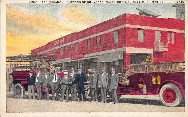 F55/ Calexio y Mexicali Mexico Foreign Postcard c1920s Fire Department