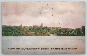 Illinois View Of Watertown From Campbell's Island 1913 Postcard O24