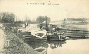 Boats C-1910 France Canal Barge La Roche Migennes Postcard 4858