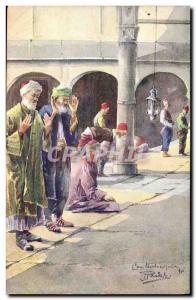 Old Postcard Fantasy Orientalism Muslims in prayer