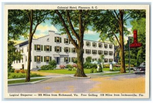 c1940s Colonial Hotel Exterior Roadside Florence South Carolina SC Tree Postcard