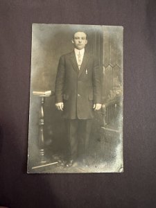 Early 1900's RPPC Postcard Real Picture Young Man In Suit
