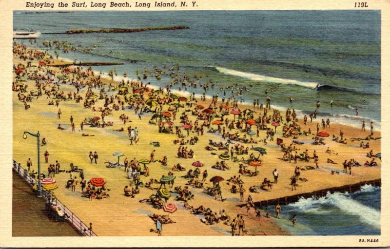 New York Long Island Long Beach Enjoying The Surf 1952 Curteich