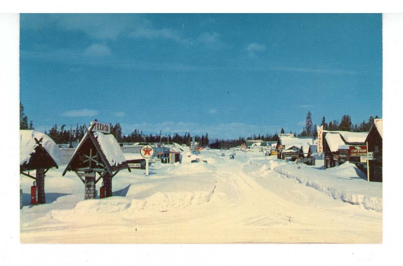 MT - West Yellowstone. Main Street in Winter, Texaco Gas Station ca 1950's