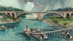 1880's Washington Bridge Paddle Steamer New York Victorian Trade Card F83