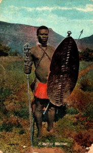 South Africa A Native Warrior Vintage Postcard 09.86