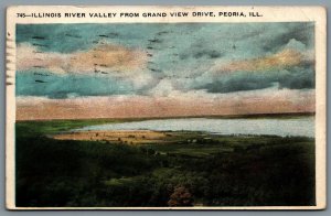 Postcard Peoria IL c1923 Illinois River Valley From Grand View Drive CDS Machine