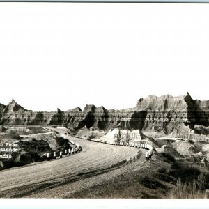 c1930s Badlands, South Dakota RPPC Dillon Pass Real Photo Postcard Road Rise A5