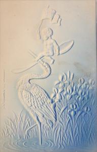 Birth Stork With Baby Waving American Flag Embossed