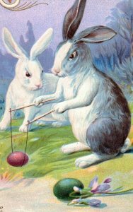 C.1910 Adorable Anthropomorphic Rabbit Colored Eggs Easter #2 Postcard P165