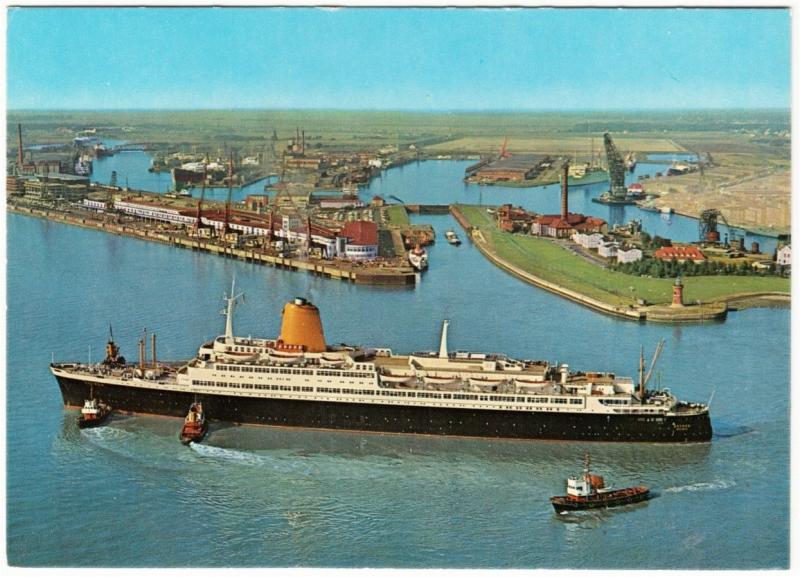 Norddeutscher Lloyd Ship SS TS Bremen at Bremerhaven Postcard 1960s