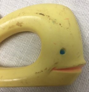 Vintage Baby Rattle Yellow Whale Sanitoy, Inc. 1977 