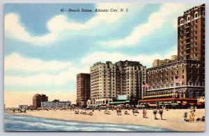 Vintage Postcard Ocean Beach Boardwalk Sunbathing Atlantic City New Jersey NJ