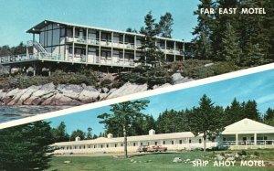 Vintage Postcard 1963 Far East & Ship Ahoy Motel Southpoint Maine on the Ocean