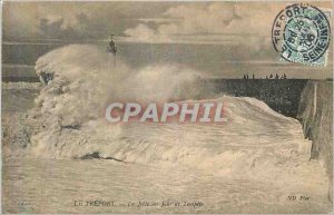 Old Postcard Treport La Jetee a Day Storm