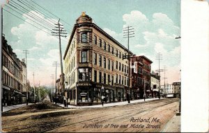 Vtg Portland Maine ME Junction of Free and Middle Streets Pre-1907 UDB Postcard