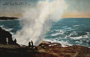 Vintage Postcard Spouting Horn Depoe Bay Waves Coast Highway U. S. 101 Oregon