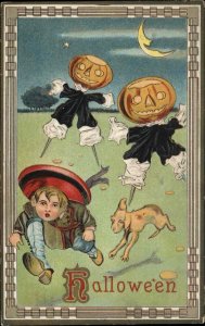 Halloween JOL Men Boy & Dog Man in the Moon S.500 c1910 Postcard