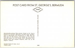 VINTAGE POSTCARD INTERIOR OF SEVENTEENTH CENTURY ST. PETER'S CHURCH IN BERMUDA