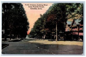 Clinton Iowa IA Postcard Fifth Avenue Looking West From Fourth Street Scene 1913