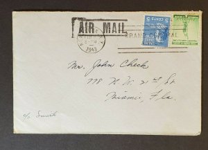 1943 New York to Miami Florida USA Air Mail Cancel Hand Written Cover