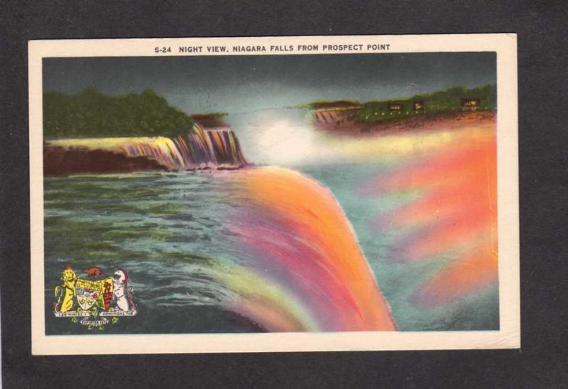 NY Niagara Falls Night New York ON Ontario Canada Postcard Illumination