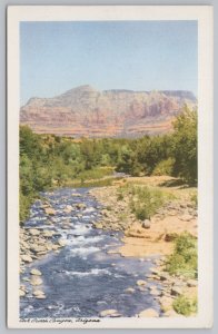 Oak Creek Canyon~White Waves Over Rocks~Cliff In Bkgd~Trees~Kodachrome~Vtg PC