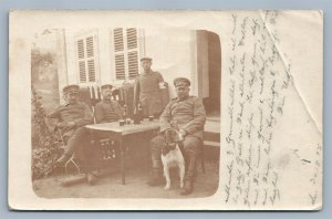 GERMAN RED CROSS OFFICERS w/ DOG ANTIQUE FELDPOST REAL PHOTO POSTCARD RPPC