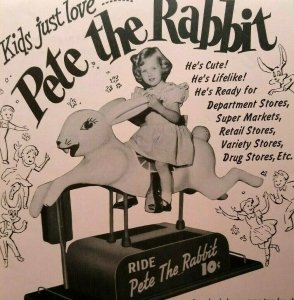 Exhibit Pete The Rabbit Arcade FLYER Original Kiddie Amusement Ride 1952 Rare