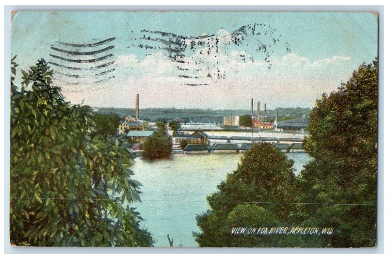1906 View on Fox River Appleton Wisconsin WI Antique Posted Postcard